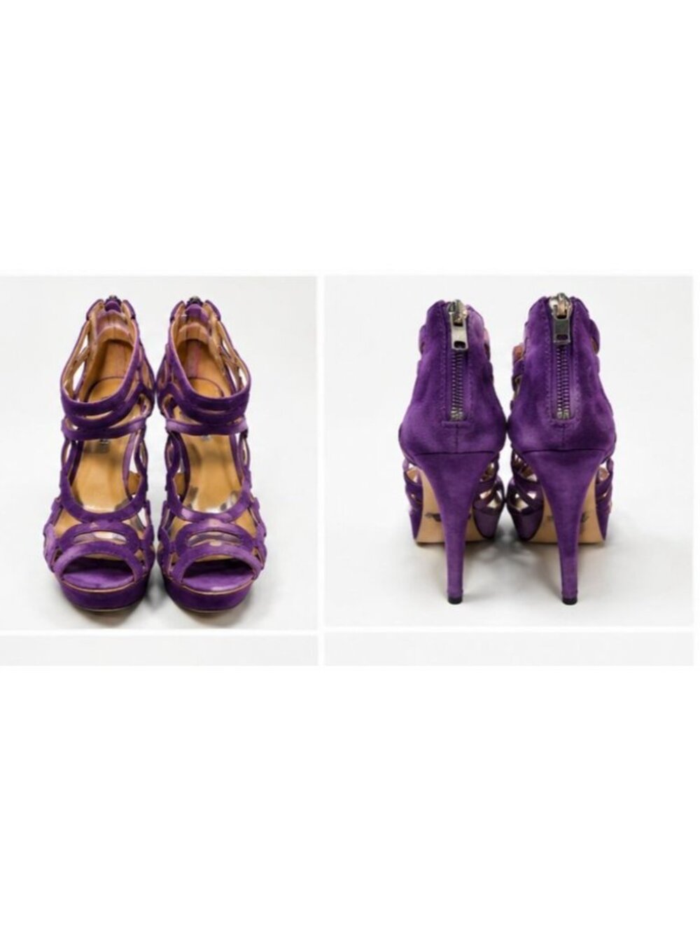 Nine West Purple Suede Platform Heels Women’s Size 8M Strappy Cage Stiletto Sand - Picture 3 of 4